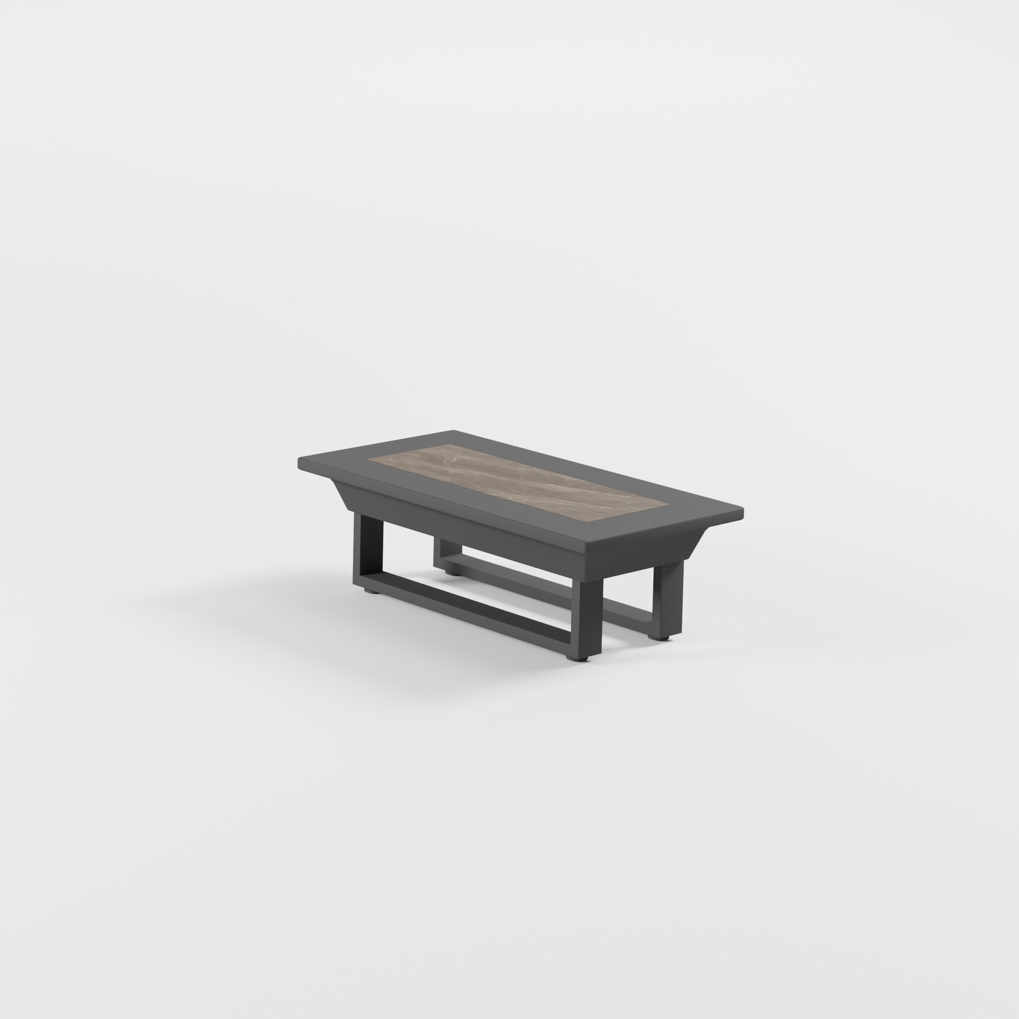 Kompakter anthrazitfarbener ICM Beistelltisch 82 × 41 cm mit Keramikplatte und Cube‑Füßen, Höhe 26 cm – ideal als Anstelltisch, Zwischentisch oder Lounge‑Erweiterung