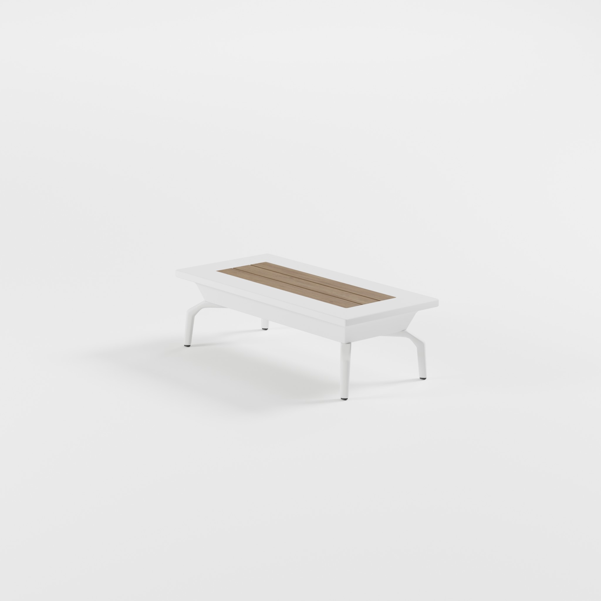 icm‑tisch‑82x41‑weiss‑teak‑delta Weißer ICM Beistelltisch 82 × 41 cm mit Teakplatte und Delta‑Füßen, Höhe 26 cm – ideal für Garten, Terrasse, Balkon und modulare Lounge‑Erweiterungen