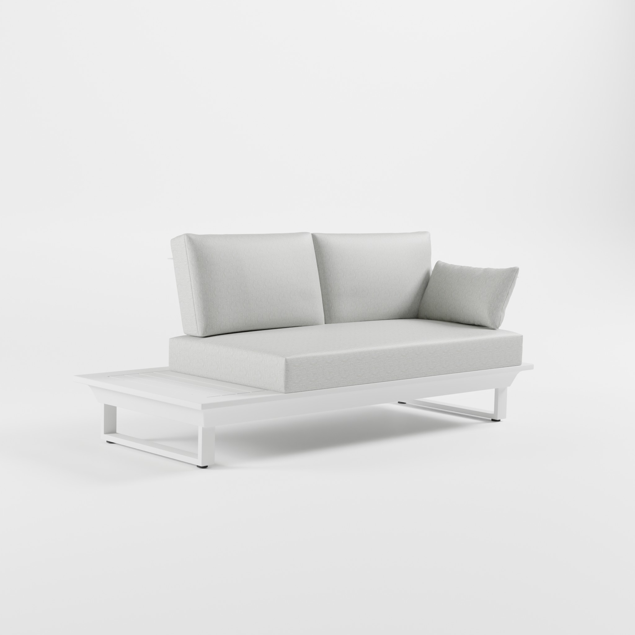 icm-monacco-2-sitzer-loungesofa-weiss-mit-seitentisch ICM Monacco 2‑Sitzer Outdoor‑Sofa mit weißem Aluminiumtisch für moderne Garten‑, Patio‑ und Rooftop‑Bereiche.