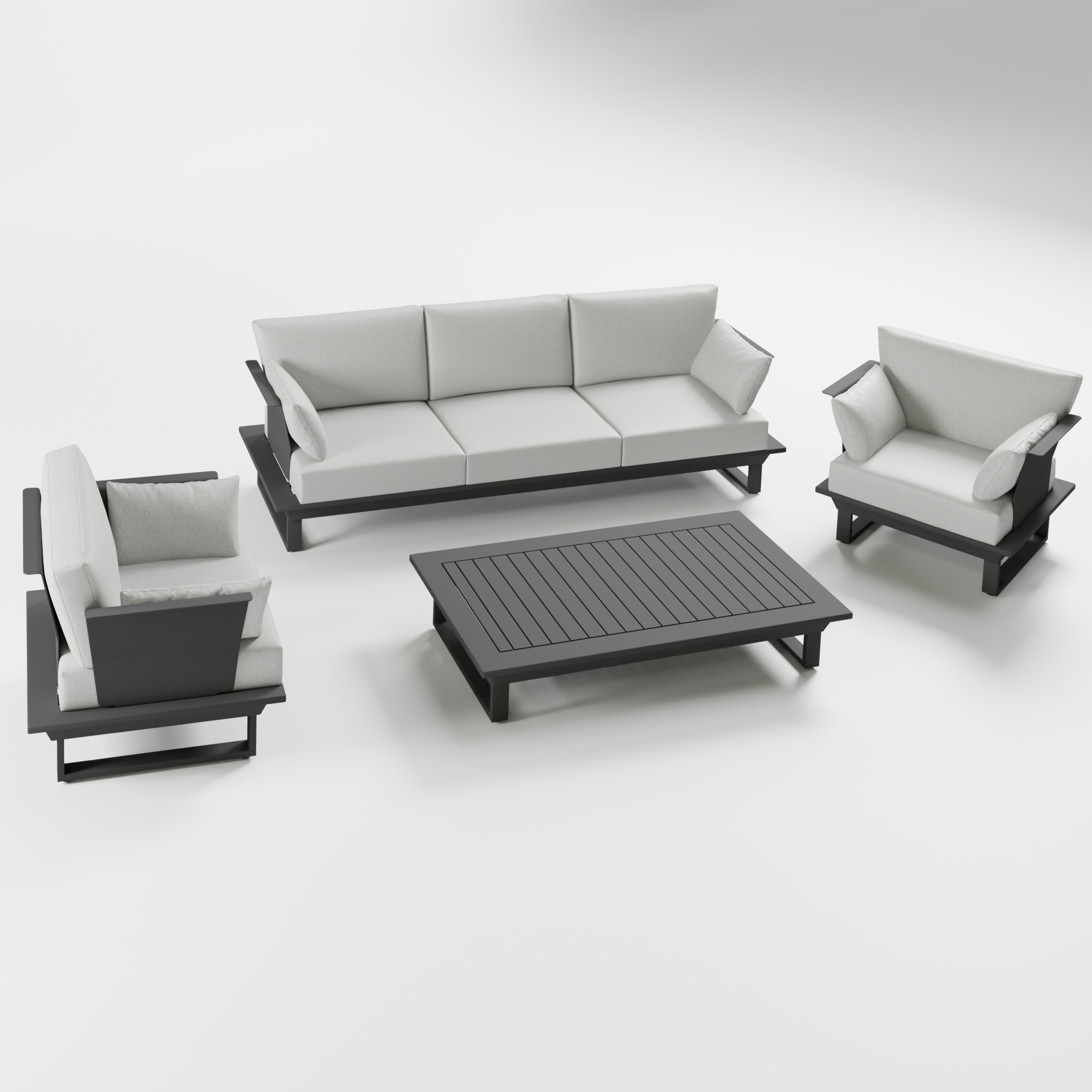 ICM Gartenlounge Monaco Detailansicht Premium Anthrazit Aluminium Cube-Füße wasserabweisend