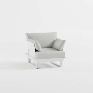 ICM Monacco Outdoor Lounge‑Sessel Weiß – eleganter Gartensessel aus Aluminium mit wetterbeständigen Polstern für helle Garten‑ und Veranda‑Lounges.