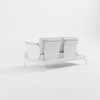 Rückansicht eines weißen Outdoor‑Lounge‑Sofas aus Aluminium mit Edelstahl‑Rückenlehne, Keramik‑Seitentisch und Delta‑Füßen für hochwertige Außenbereiche, ICM.