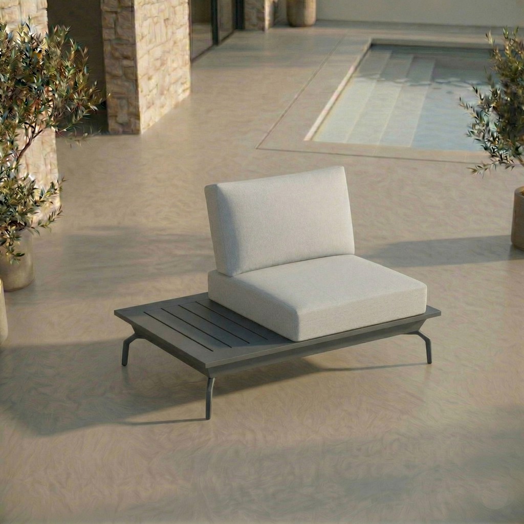 ICM 1-Sitzer Outdoor Abschlusselement mit integriertem Tisch „Monaco Serie“ in Anthrazit aus Aluminium, erweiterbares Lounge-Modul für Terrasse und Garten mit wählbarer Tischplatte