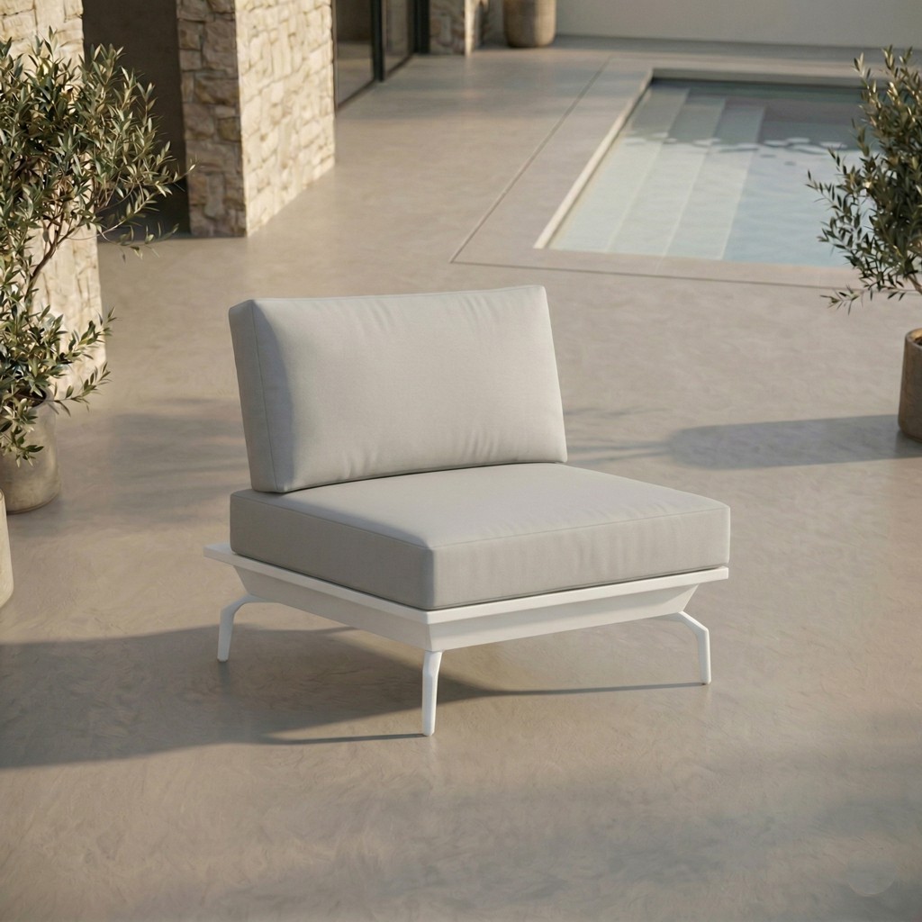 ICM Loungechair „Monaco Serie“ in Weiß mit Aluminiumrahmen, flexibel als Einzelsessel oder als Zwischenmodul für modulare Gartenlounge auf Terrasse und im Außenbereich