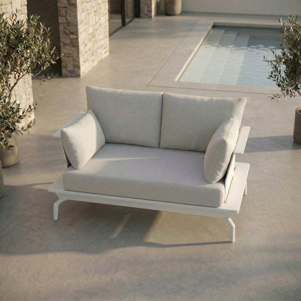 ICM 2-Sitzer Outdoorsofa „Monaco Serie“ in Weiß mit Aluminiumrahmen, Solitär-Loungeelement für Terrasse, Balkon und Garten