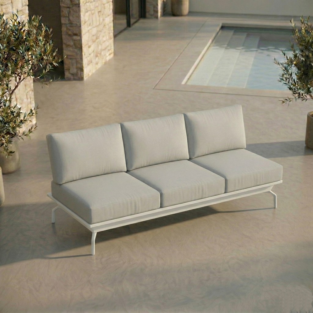 ICM 3-Sitzer Mittelmodul „Monaco Serie“ in Weiß mit Aluminiumrahmen, flexibles Erweiterungselement für modulare Gartenlounge und große Sofakombinationen