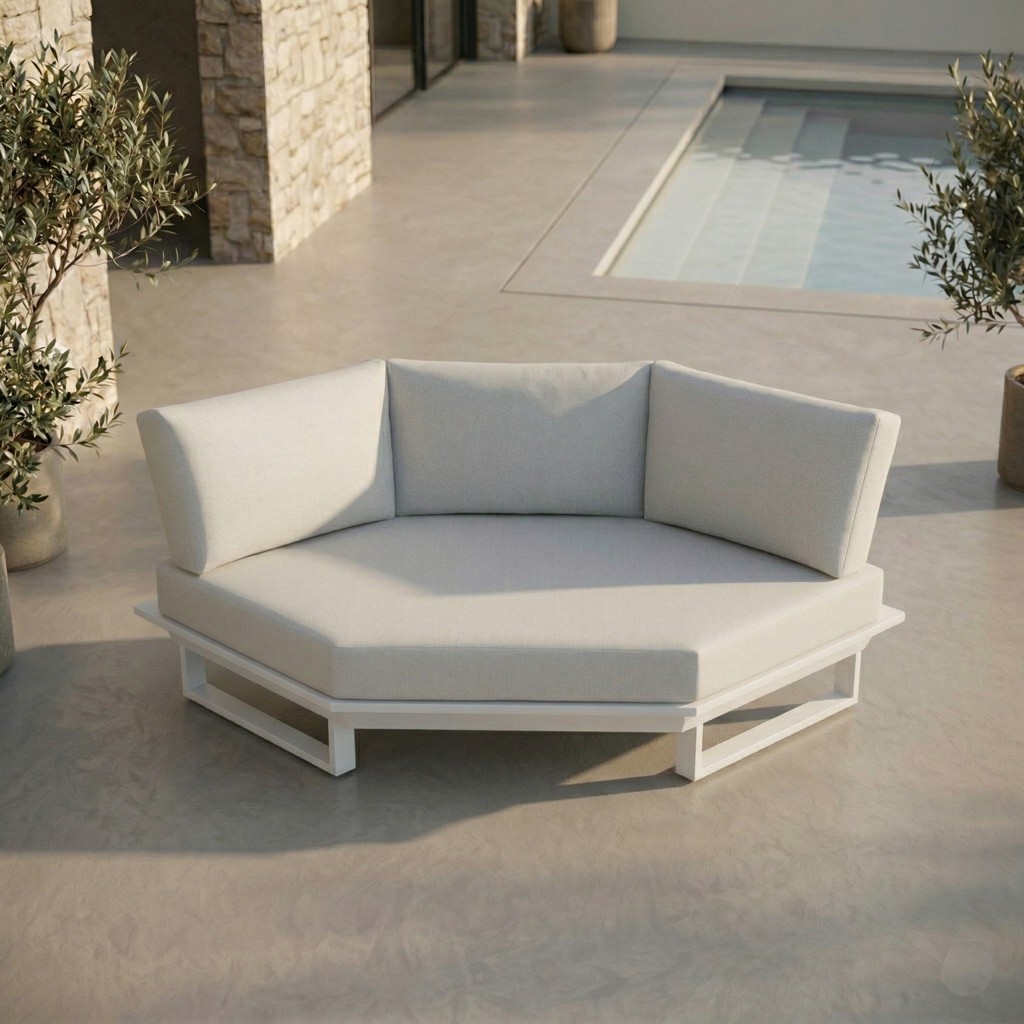 ICM 6-Eckmodul „Monaco Serie“ in Weiß mit Aluminiumrahmen, flexibel als Solitär oder kombinierbar mit weiteren Lounge-Modulen für Terrasse und Garten