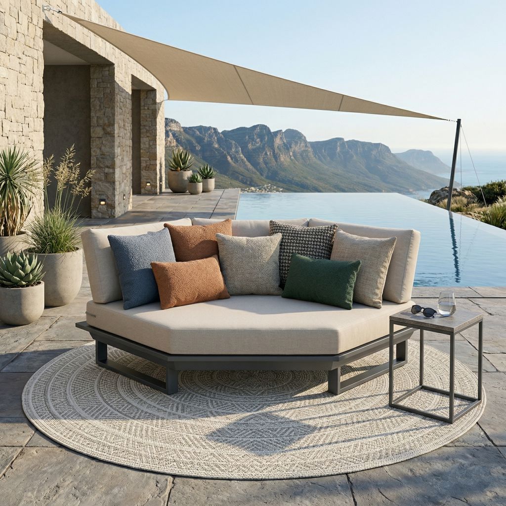 ICM Gartenlounge „Monaco Serie“ – Aluminium Anthrazit am Pool inszeniert ICM Gartenlounge „Monaco Serie“ in Anthrazit aus Aluminium am Pool platziert, stilvolle Outdoor-Szene als Inspiration für moderne Terrassen- und Gartenbereiche