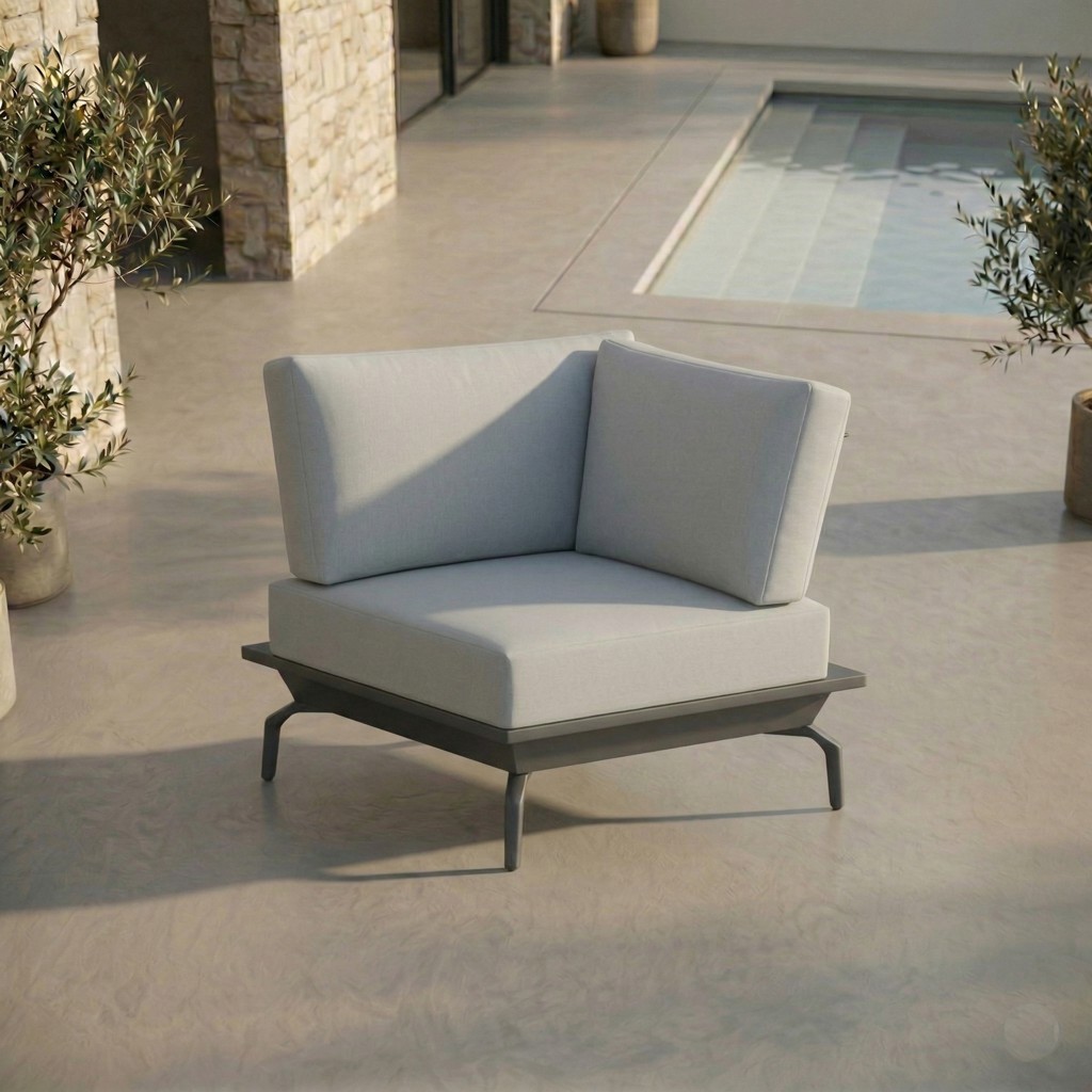 ICM Eckmodul „Monaco Serie“ in Anthrazit mit Aluminiumrahmen, flexibel als Einzelsessel oder kombinierbar für modulare Gartenlounge und Sofalösungen