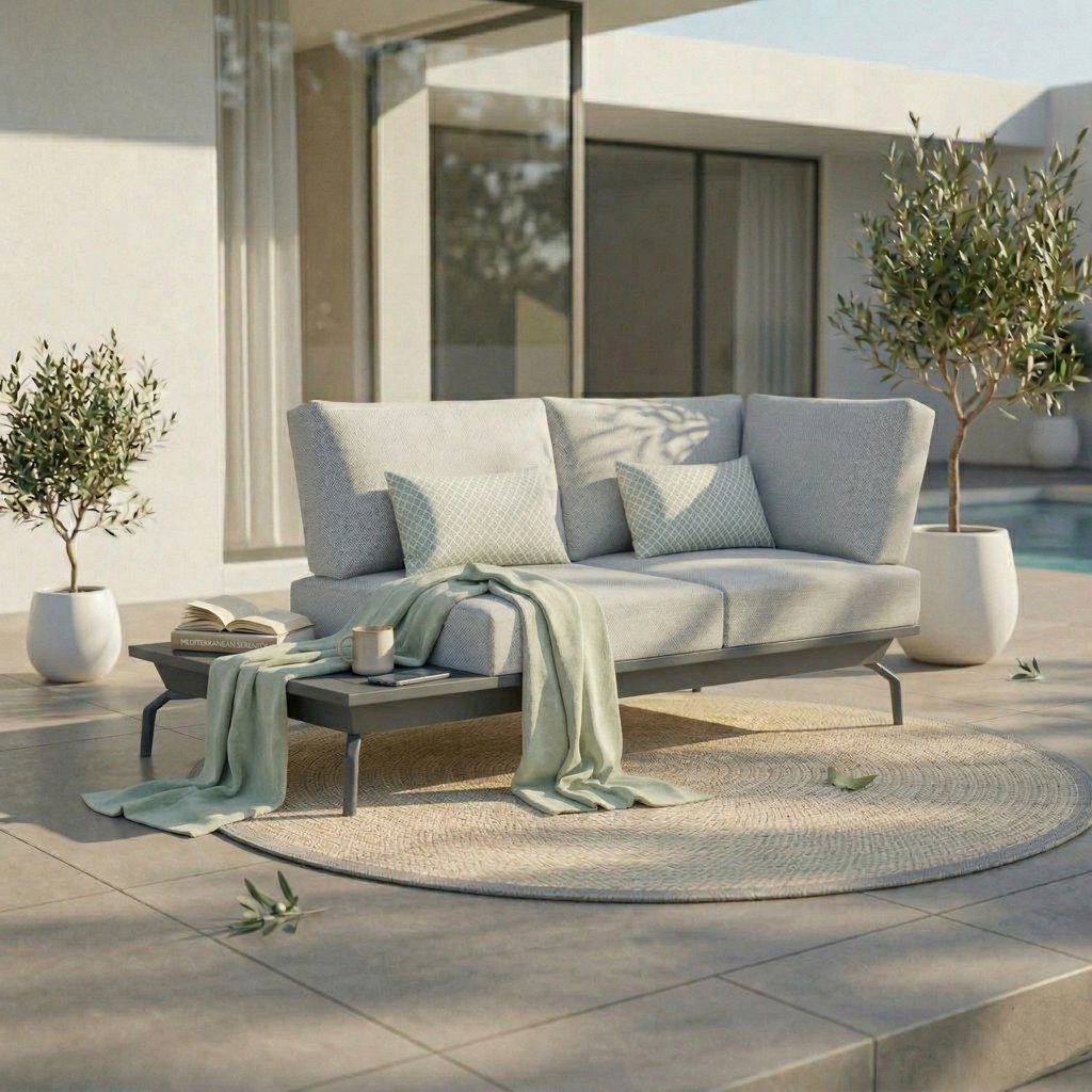 ICM Outdoor Lounge Kombination „Monaco Serie“ in Anthrazit aus Aluminium mit Eckmodul und 1-Sitzer Modul mit integriertem Tisch, flexible Zusammenstellung für Terrasse und Garten