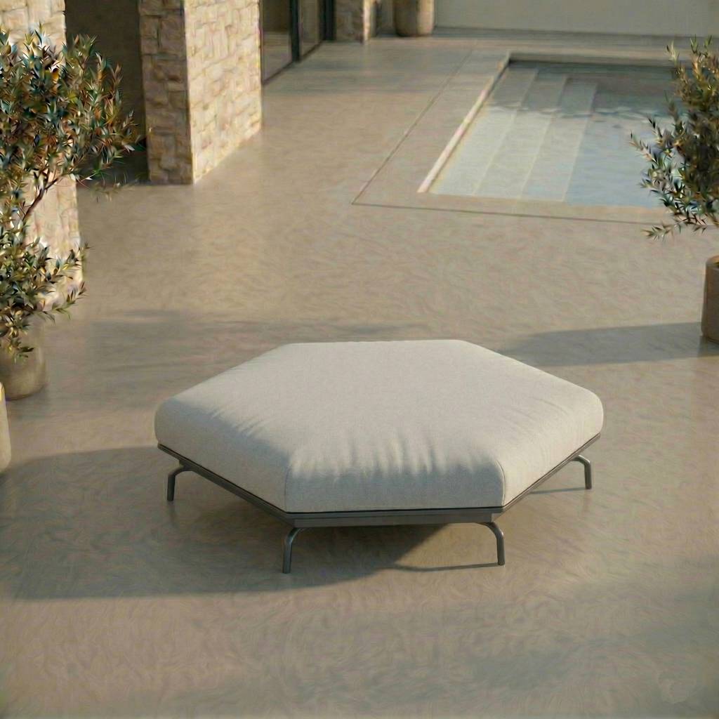 ICM Monaco Serie sechseckiger Aluminium Outdoor Hocker in Anthrazit für Garten und Terrasse