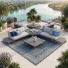 Modulares Outdoor Lounge Set aus Aluminium in Anthrazit mit sechseckigem Hocker, 2-Sitzer Modulen und Loungetischen für Hotel und private Terrasse