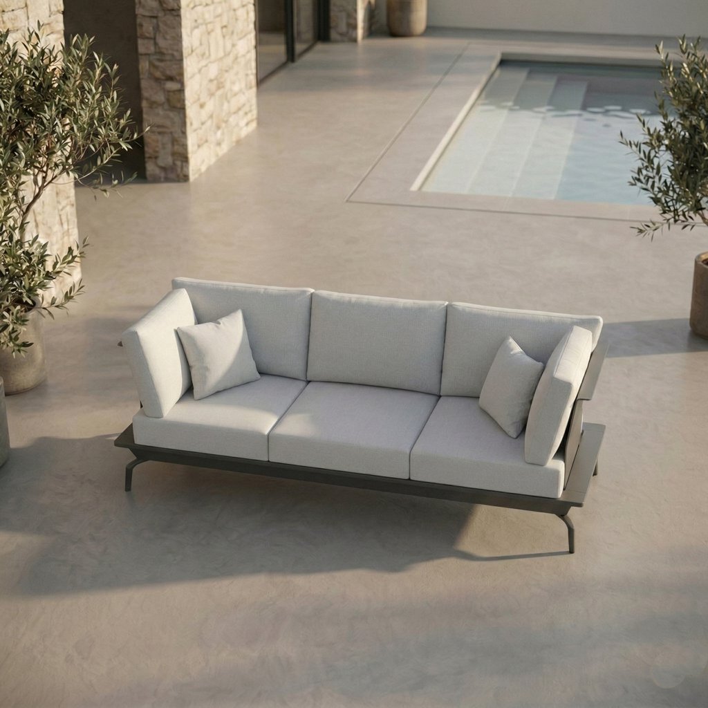 ICM 3-Sitzer Outdoorsofa „Monaco Serie“ in Anthrazit mit Aluminiumrahmen und hohen Armlehnen, komfortable Gartenlounge für entspanntes Lümmeln auf Terrasse oder Balkon