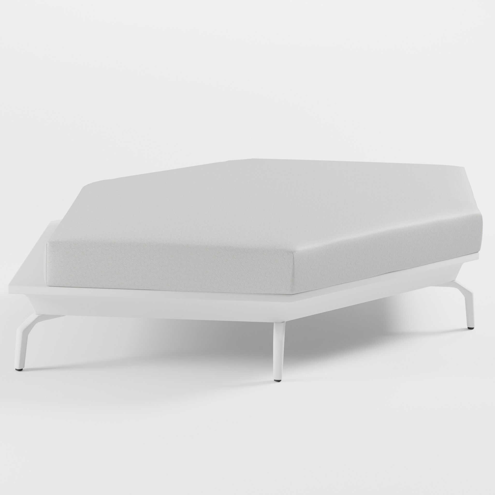 Sechseckiges Lounge Modul aus weißem Aluminium für modulare Gartenmöbel ohne Lehne mit Delta-Füßen