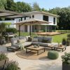 Exklusive Gartenlounge Cannes in Anthrazit mit Teak‑Elementen – modulares 5‑Sitzer Outdoor‑Lounge‑Set für hochwertige Terrassen