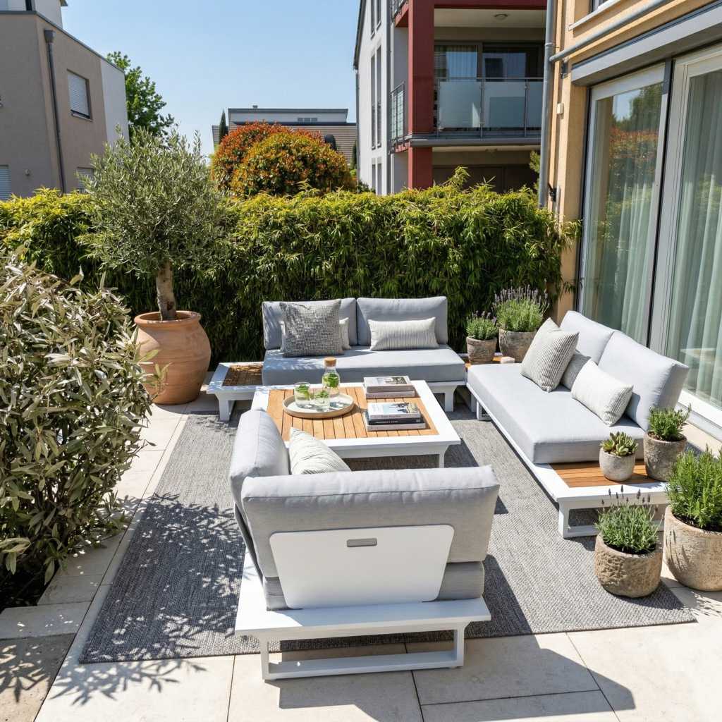 Gartenlounge Cannes in Weiß mit Teak – hochwertiges modulares Outdoor‑Lounge‑Set für moderne Terrassen