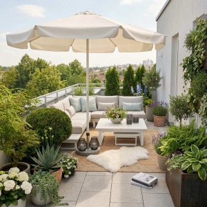 Exklusive Gartenlounge Grenoble in Weiß aus Aluminium – modulares 5‑Sitzer Outdoor Lounge Set für moderne Terrassen