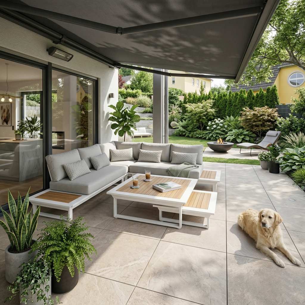 Outdoor‑Lounge‑Set Cannes in Weiß mit Teak – modulares 5‑Sitzer Set für anspruchsvolle Terrassen