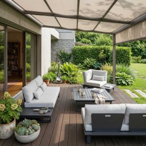 Modulare Gartenlounge Grenoble in Anthrazit aus Aluminium – elegantes 5‑Sitzer Outdoor Lounge Set für stilvolle Außenbereiche