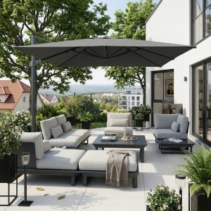 Modulare Outdoor Lounge in Anthrazit – frei kombinierte Aluminium‑Module