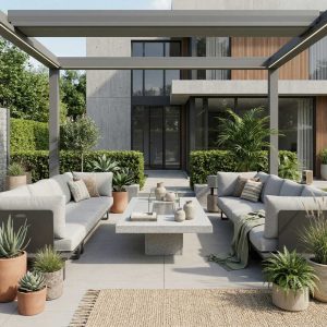Exklusive modulare Gartenlounge in Anthrazit – individuell kombinierte Aluminium‑Module