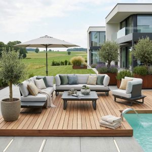 Modulares Aluminium Lounge Set St. Tropez in Anthrazit – elegantes 6‑Sitzer Outdoor Set im modernen Garten