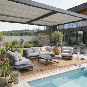 Gartenlounge St. Tropez in Anthrazit – modernes modulares Aluminium Lounge Set für großzügige Terrassen