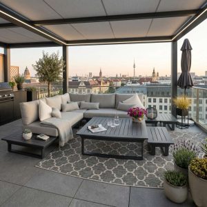 Exklusive Aluminium Gartenlounge St. Tropez in Anthrazit – modulares 6‑Sitzer Outdoor Lounge Set