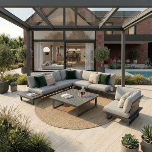 Gartenlounge St. Tropez in Anthrazit – hochwertiges modulares 6‑Sitzer Aluminium Lounge Set für stilvolle Terrassen
