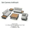 Lieferumfang Gartenlounge Set Cannes: 2-Sitzer Module, Eckelement und zwei Teak-Loungetische in Anthrazit-Aluminium