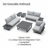 Lieferumfang Gartenlounge Grenoble: 2-Sitzer, Eckelement, Loungetisch und Beistelltische aus Aluminium Anthrazit