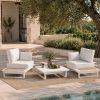 Premium Outdoor Lounge Sessel in Weiß für Terrasse Garten und Poolbereich – ICM Gartenlounge weiße outdoor lounge sessel mit polster und tisch auf terrasse am pool im garten