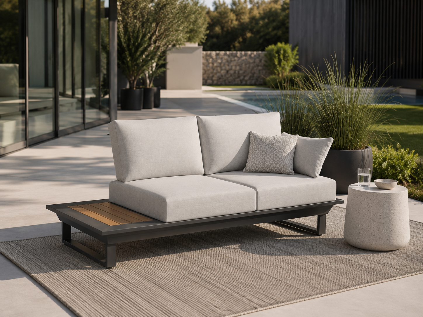 2 sitzer loungemodul anthrazit outdoor mit integriertem tisch premium terrasse gartenlounge
