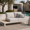 2 Sitzer Loungemodul Weiß mit integriertem Tisch für moderne Outdoor Terrassen 2 sitzer loungemodul weiß outdoor mit integriertem tisch premium gartenlounge terrasse pool