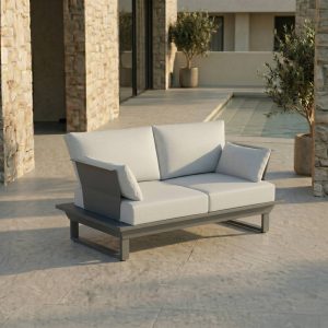 2 sitzer lounge sofa anthrazit outdoor mit polstern aluminiumgestell balkon terrasse premium