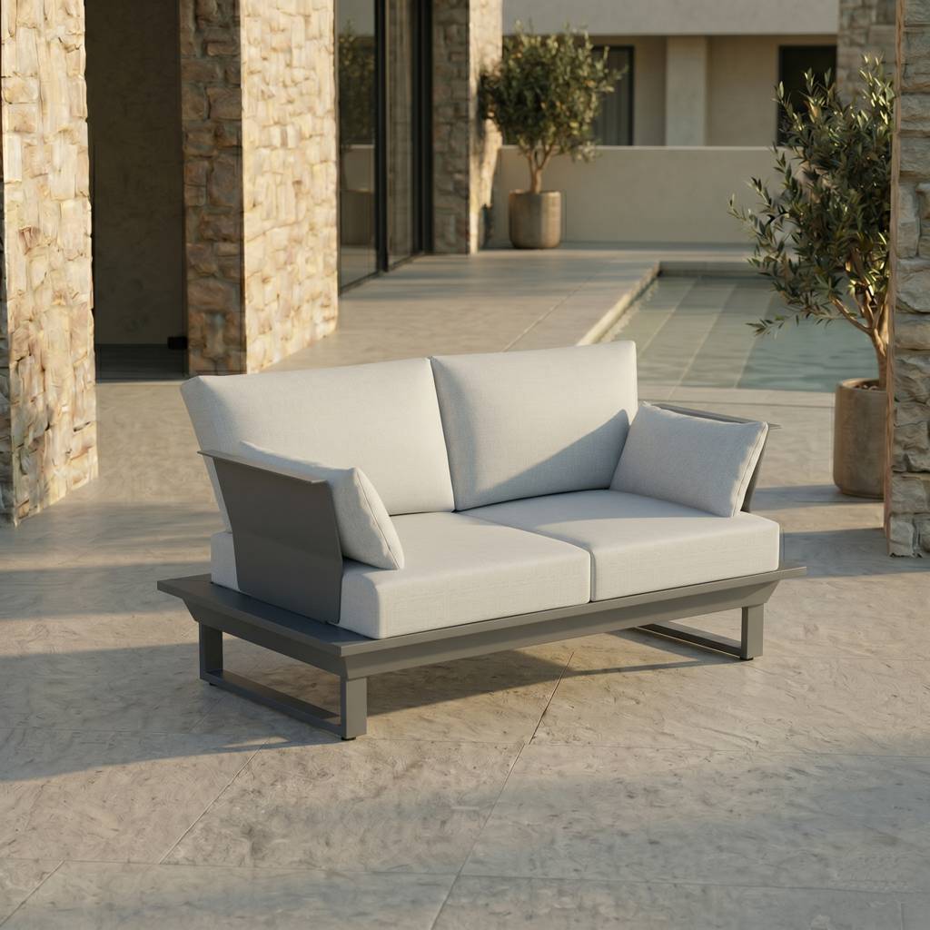 Outdoor 2 Sitzer Sofa Anthrazit für stilvolle Gartenlounge und Terrasse 2 sitzer lounge sofa anthrazit outdoor mit polstern aluminiumgestell balkon terrasse premium