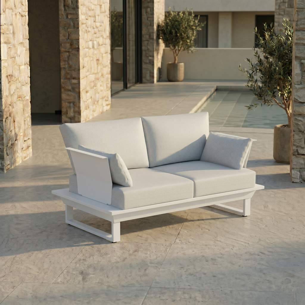 2 sitzer lounge sofa weiß outdoor mit polstern aluminiumgestell terrasse garten premium