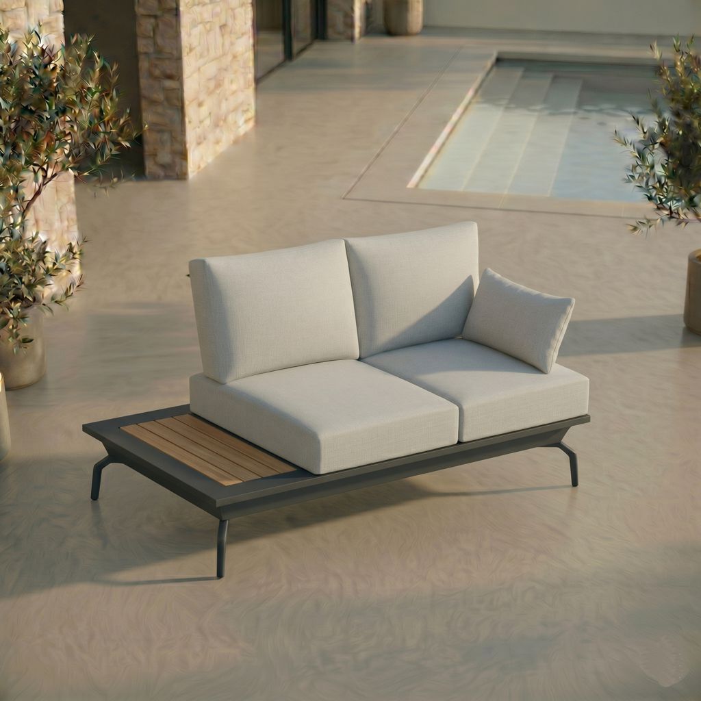 icm gartenlounge zweisitzer lounge sofa anthrazit modular mit integriertem tisch teak keramik aluminium