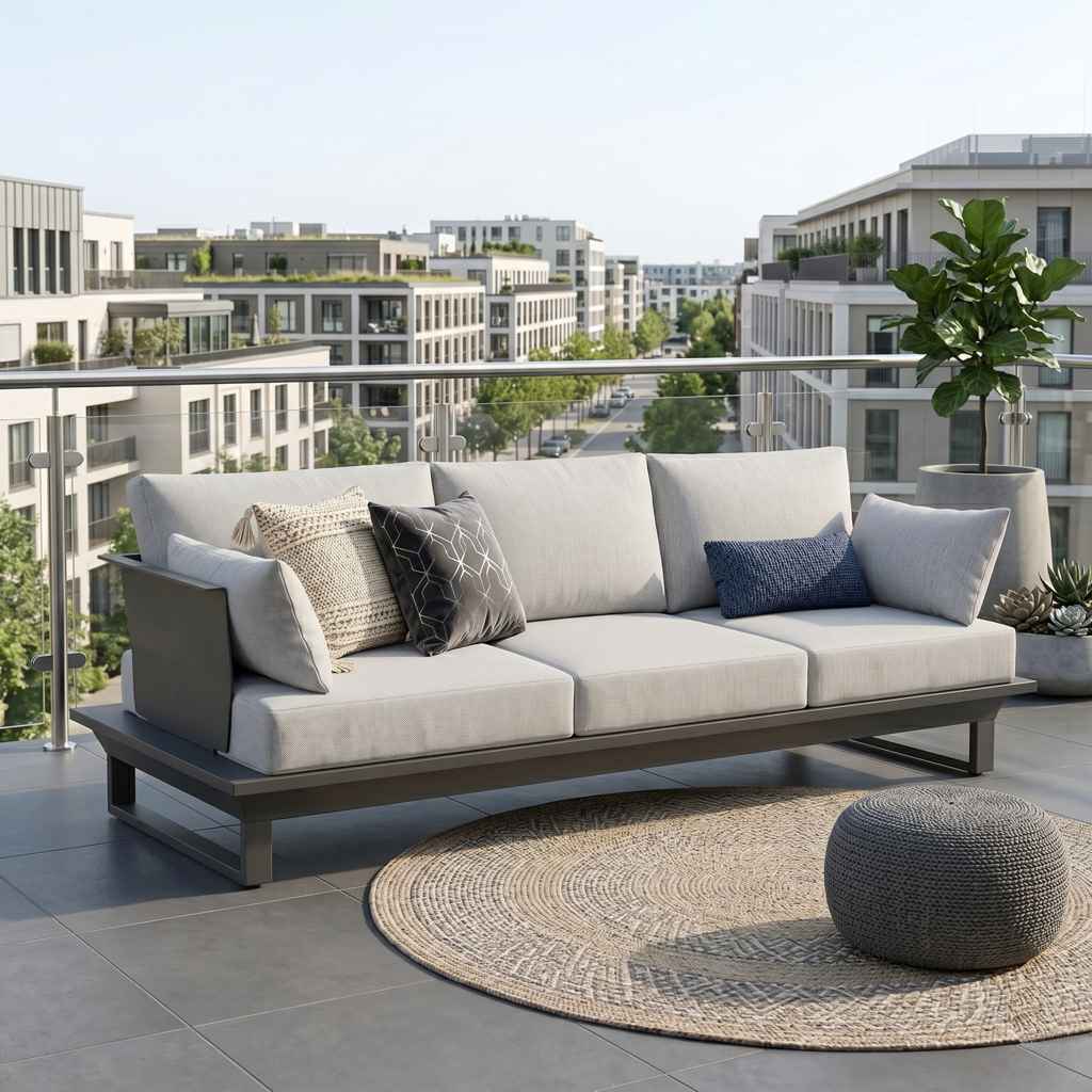 3 sitzer sofa anthrazit outdoor mit polstern aluminiumgestell balkon terrasse premium lounge