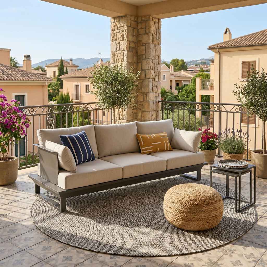 3 sitzer sofa anthrazit outdoor mit polstern aluminiumgestell auf toscana terrasse