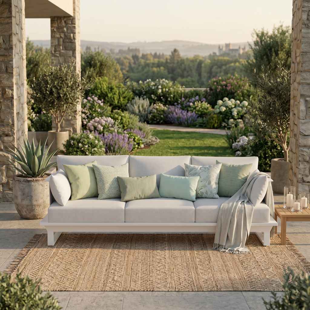 3 Sitzer Sofa Weiß für moderne Outdoor Lounge im Garten 3 sitzer sofa weiß outdoor mit polstern aluminiumgestell premium terrasse garten lounge