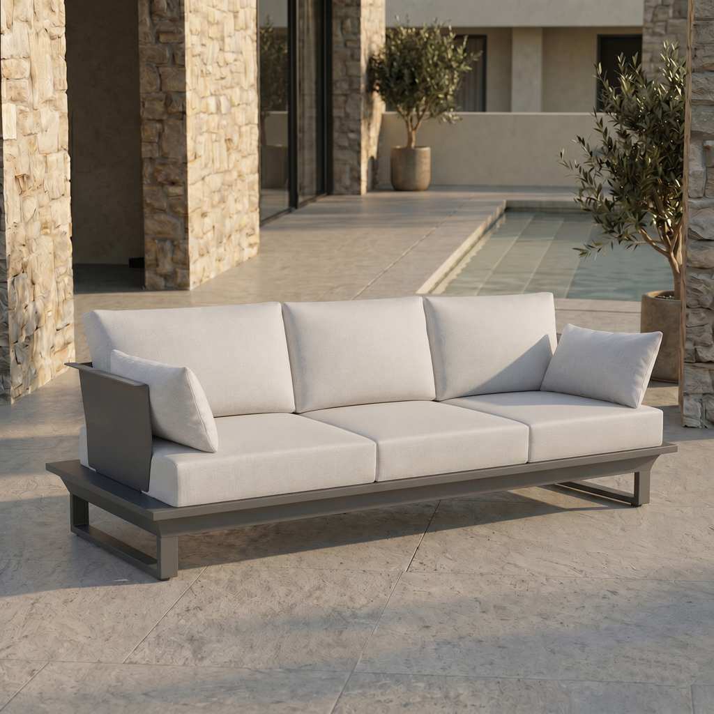 ICM Monaco 3 Sitzer Sofa Anthrazit Low Arm luxus premium Outdoor Lounge Sofa designer Gartenmoebel high end Aluminium Lounge Couch