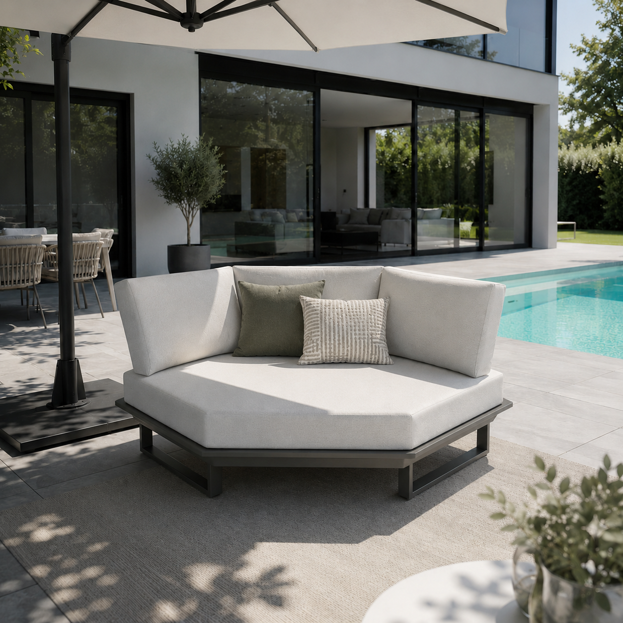 6-Eck Loungemöbel Anthrazit für moderne Outdoor Lounge Landschaften loungemöbel 6 eck anthrazit outdoor mit dekokissen aluminiumgestell premium terrasse garten