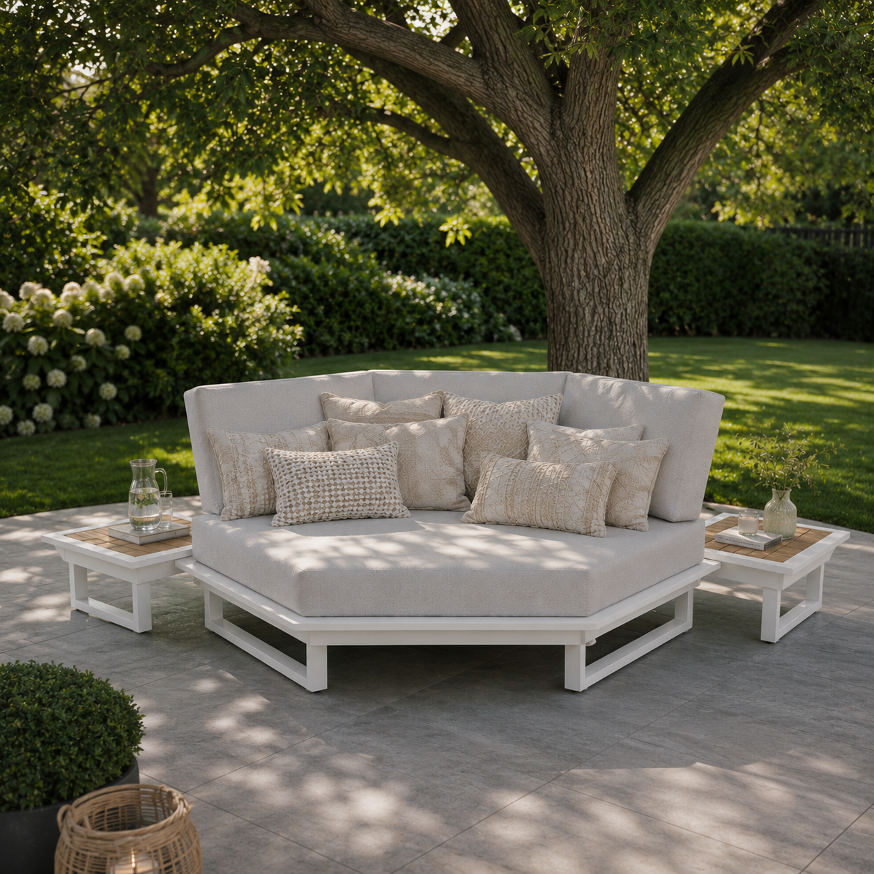 6-Eck Loungemöbel Weiß für luxuriöse Outdoor Gartenlounges loungemöbel 6 eck weiß outdoor mit dekokissen aluminiumgestell premium gartenlounge terrasse