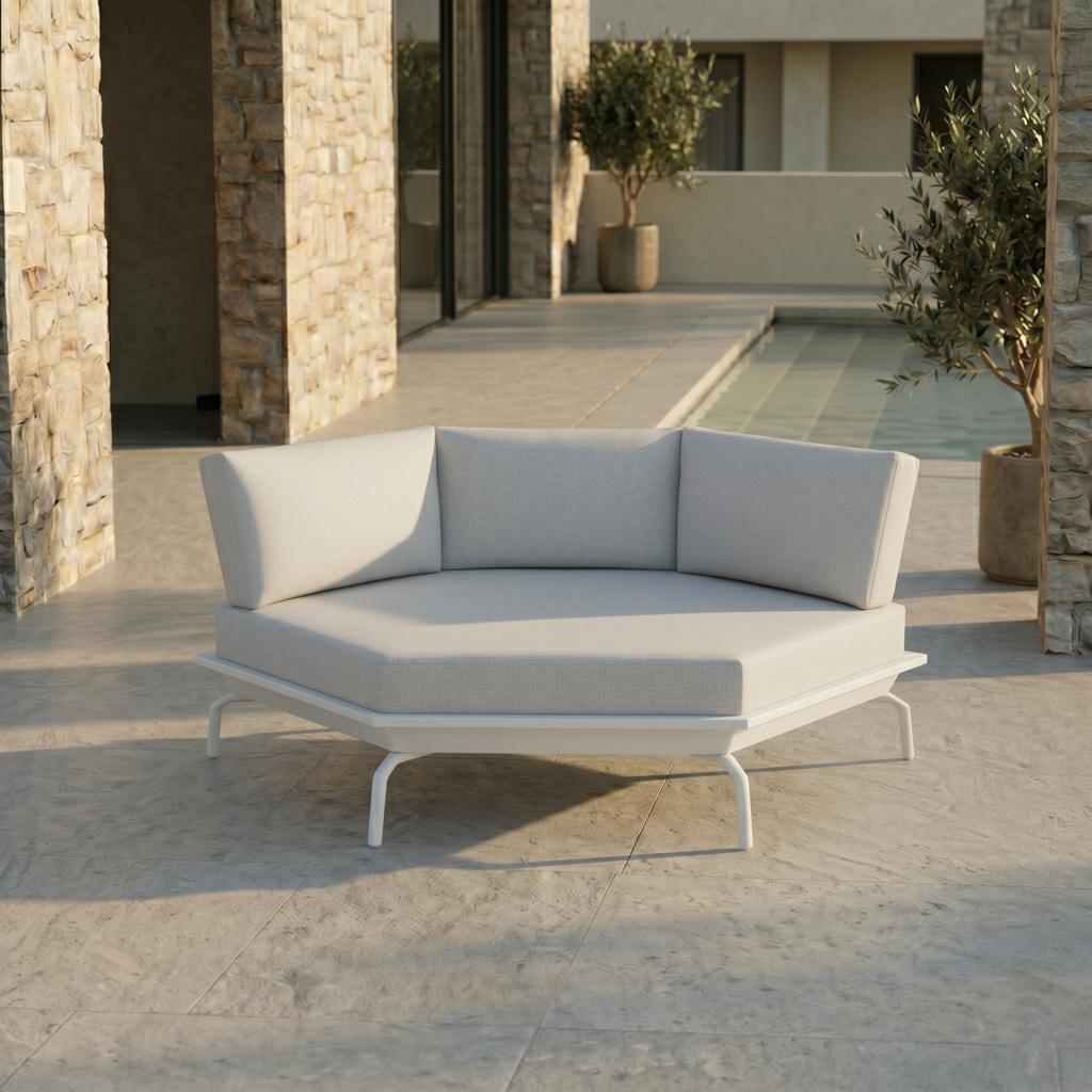 6-Eck Loungemöbel Weiß für elegante Outdoor Bereiche und moderne Terrassen loungemöbel 6 eck weiß outdoor aluminium premium gartenlounge terrasse mit polster