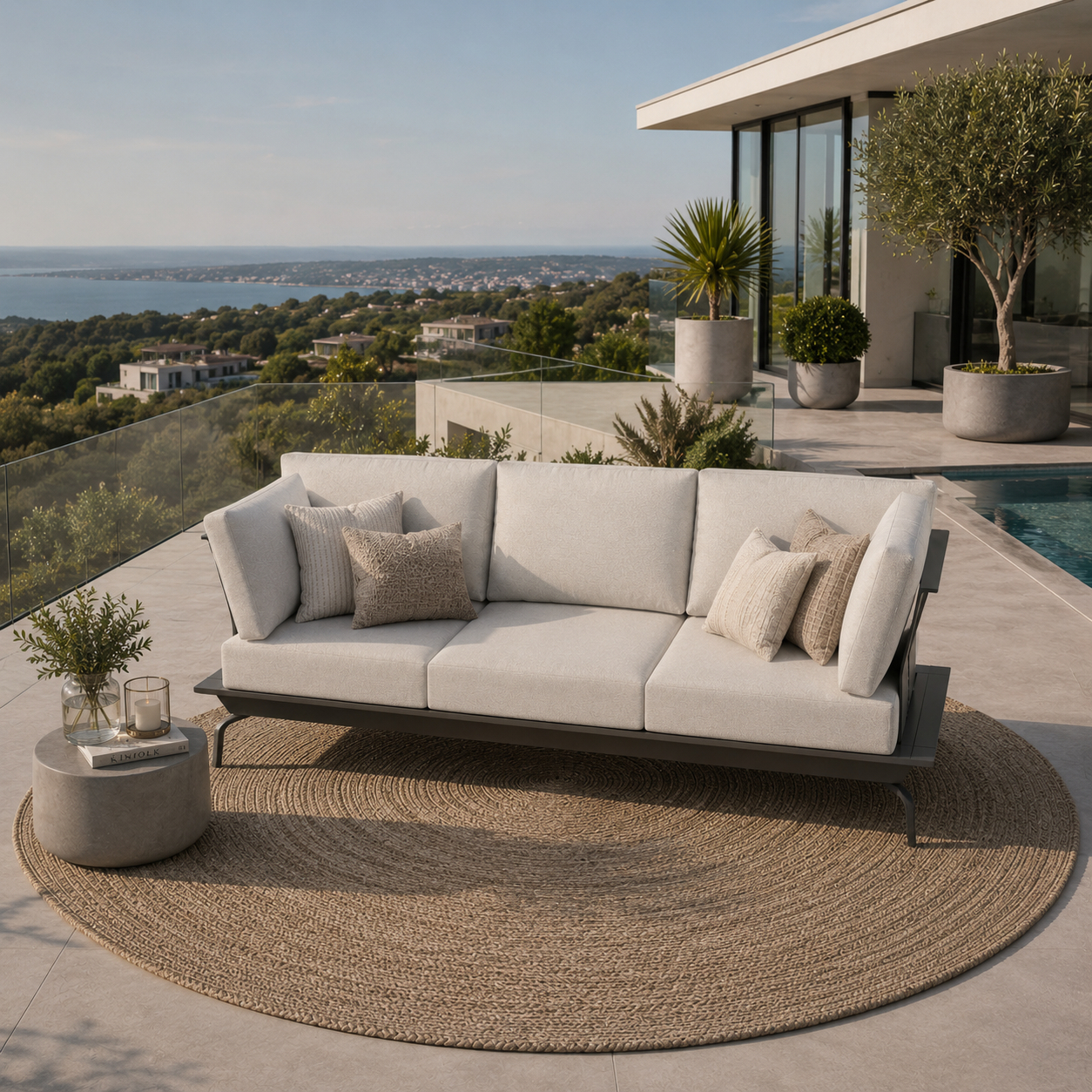 3 sitzer sofa anthrazit outdoor loungemöbel mit polster aluminiumgestell premium terrasse garten