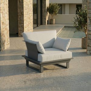 ICM Gartenlounge Sessel Anthrazit aus Aluminium mit Polster vielseitig nutzbar als Einzel oder Loungesessel