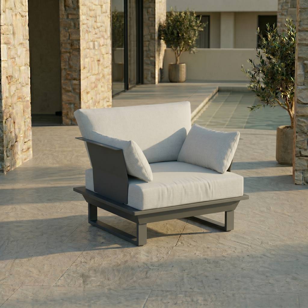 ICM Gartenlounge Sessel Anthrazit aus Aluminium mit Polster vielseitig nutzbar als Einzel oder Loungesessel ICM Monaco Lounge Sessel Anthrazit luxus premium Outdoor Lounge Sessel designer Gartenmoebel high end Aluminium Gartensessel